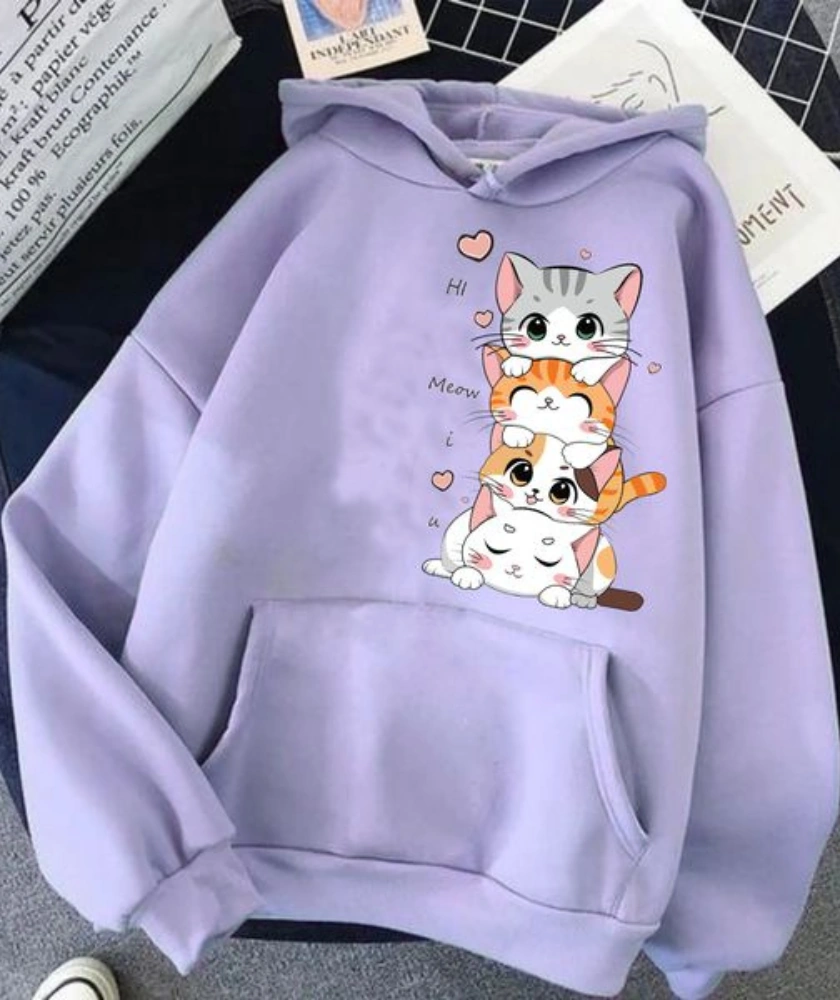 Hi Meow Girls Hoodie Levendar Color